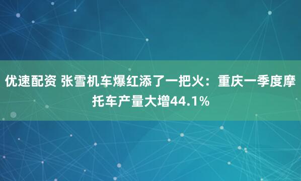 优速配资 张雪机车爆红添了一把火：重庆一季度摩托车产量大增44.1%